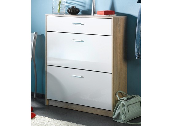 Botník Ela - farby dubu/biela, Moderný, drevený materiál (93,2/103/25cm) Botník Ela - farby dubu/biela, Moderný, drevený materiál (93,2/103/25cm)