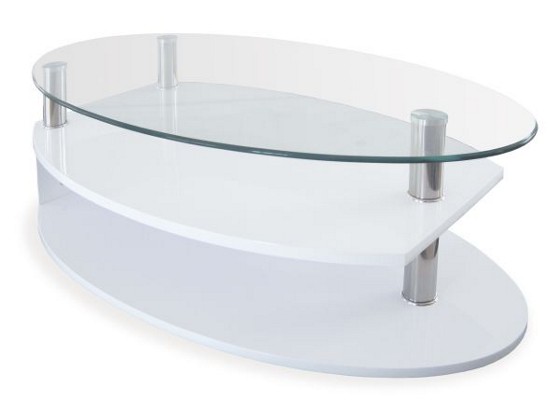 Dohányzóasztal Magasfényű - fehér, modern, üveg/fa (110/60/38cm) Dohányzóasztal Magasfényű - fehér, modern, üveg/fa (110/60/38cm)