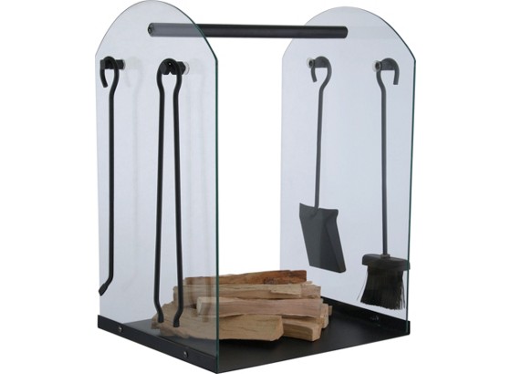 Holzlege Göran mit Kaminbesteck 4-tlg. - Transparent/Schwarz, Glas/Metall (61cm) Holzlege Göran mit Kaminbesteck 4-tlg. - Transparent/Schwarz, Glas/Metall (61cm)