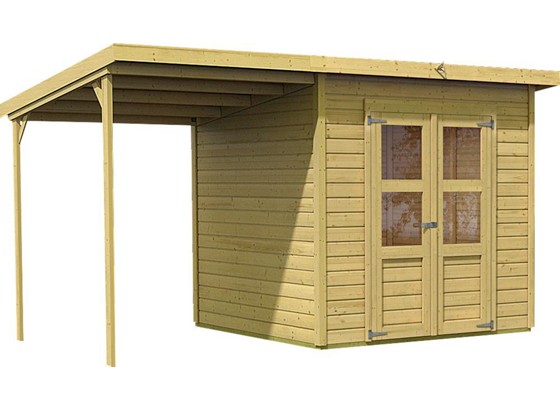 Karibu Gartenhaus Linz 4 mit Anbau - Naturfarben, KONVENTIONELL, Holz (390/185-220/236cm) - KARIBU Karibu Gartenhaus Linz 4 mit Anbau - Naturfarben, KONVENTIONELL, Holz (390/185-220/236cm) - KARIBU