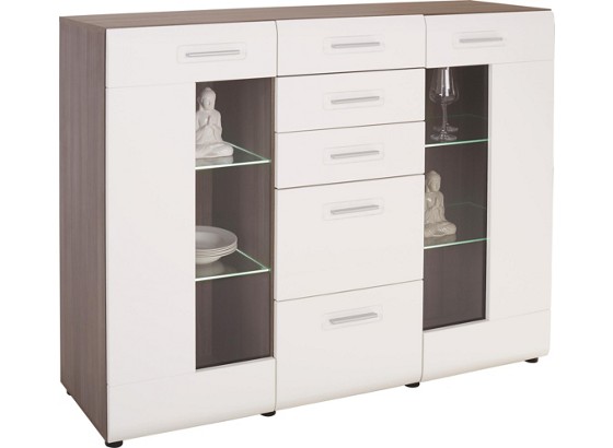 Komoda Highboard Avensis - bílá/světle hnědá, Moderní (150/115/43cm) - LUCA BESSONI Komoda Highboard Avensis - bílá/světle hnědá, Moderní (150/115/43cm) - LUCA BESSONI