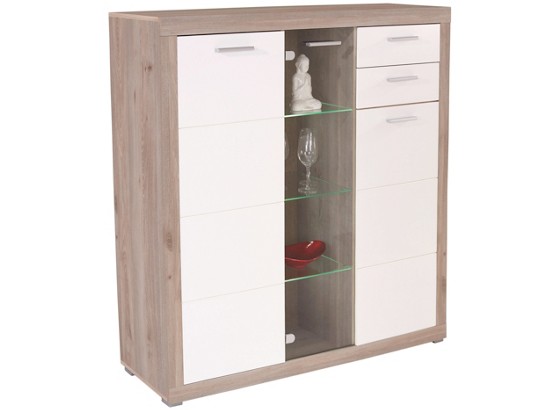 Komoda Highboard Cancan 1 - bílá/barvy dubu, Moderní, dřevěný materiál/sklo (137/134/37cm) Komoda Highboard Cancan 1 - bílá/barvy dubu, Moderní, dřevěný materiál/sklo (137/134/37cm)