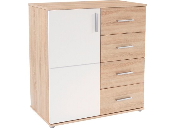 Komoda Ina 02 - biela/dub sonoma, Moderný, drevený materiál (88,2/95,1/38,6cm) Komoda Ina 02 - biela/dub sonoma, Moderný, drevený materiál (88,2/95,1/38,6cm)