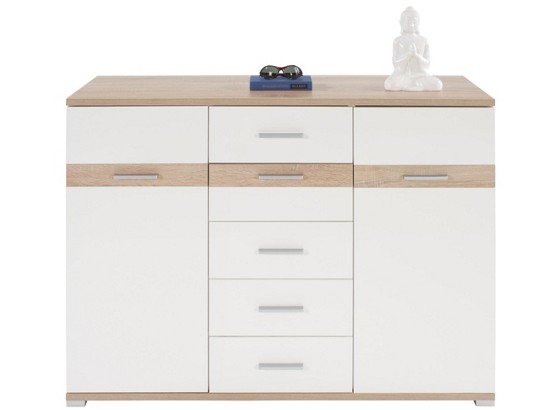 Komoda Linear - bijela/boje hrasta, Moderno, drveni materijal (135/95/45cm) Komoda Linear - bijela/boje hrasta, Moderno, drveni materijal (135/95/45cm)
