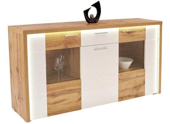 Komoda Sideboard Eleganza - bílá/barvy dubu, Moderní, dřevěný materiál/sklo (179,9/87.3/38cm) Komoda Sideboard Eleganza - bílá/barvy dubu, Moderní, dřevěný materiál/sklo (179,9/87.3/38cm)