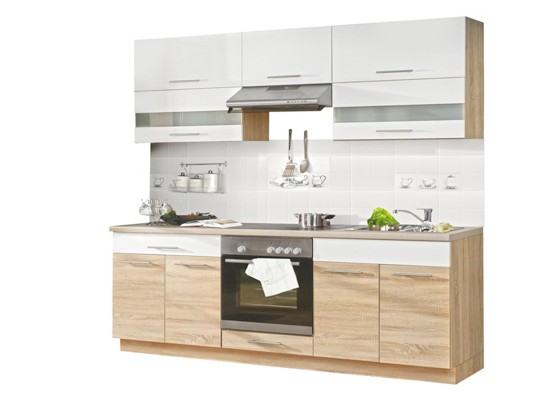 Konyhablokk Multiforte - Sonoma tölgy/fehér, modern, műanyag/üveg (220/214.9/60cm) Konyhablokk Multiforte - Sonoma tölgy/fehér, modern, műanyag/üveg (220/214.9/60cm)