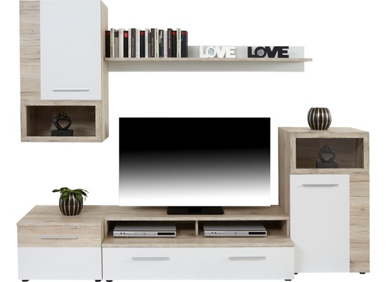 Obývací Stěna Angol - bílá/barvy dubu, Moderní, dřevěný materiál/sklo (240/196/48cm) Obývací Stěna Angol - bílá/barvy dubu, Moderní, dřevěný materiál/sklo (240/196/48cm)