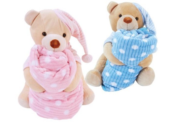 Puha Takaró Teddy Mackóval Bella - antik rózsa/világos kék, konvencionális, textil - OMBRA Puha Takaró Teddy Mackóval Bella - antik rózsa/világos kék, konvencionális, textil - OMBRA