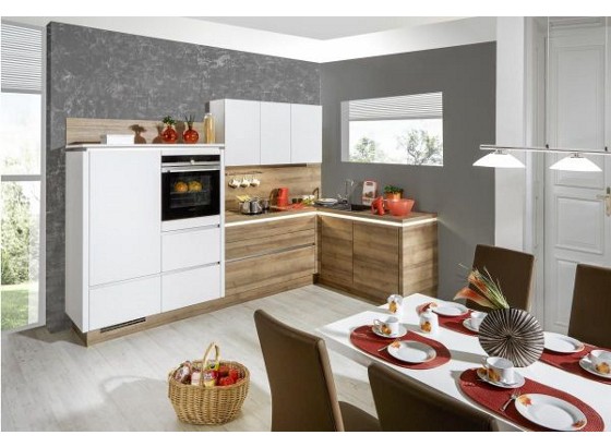 Rohová Kuchyňa Riga/las Vegas - farby dubu/biela, Moderný, drevený materiál (313/181,5cm) - VERTICO Rohová Kuchyňa Riga/las Vegas - farby dubu/biela, Moderný, drevený materiál (313/181,5cm) - VERTICO