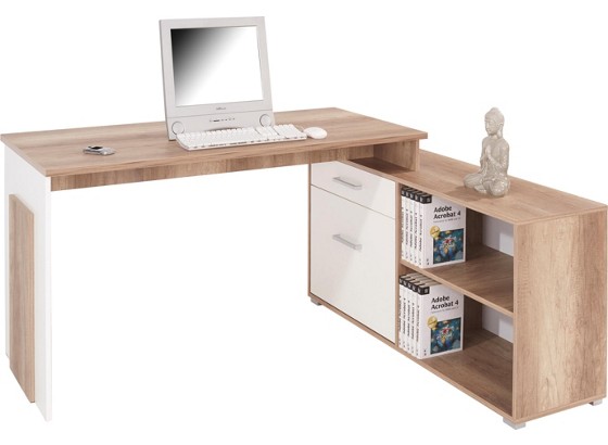 Rohový Písací Stôl Ludwig - farby dubu/biela, Moderný, drevený materiál (169/76/130cm) Rohový Písací Stôl Ludwig - farby dubu/biela, Moderný, drevený materiál (169/76/130cm)