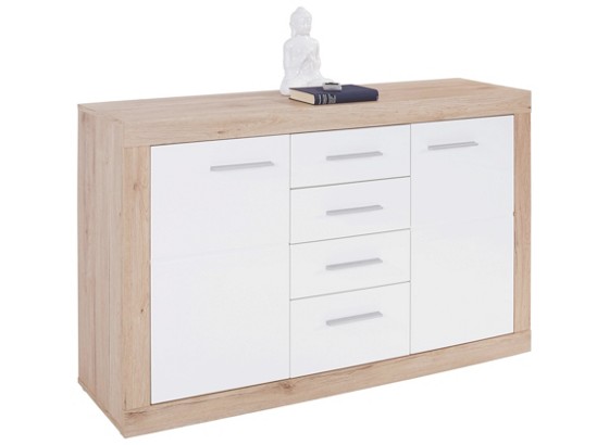 Tálalószekrény Malta - tölgy színű/fehér, modern, faanyagok (138/86/35cm) Tálalószekrény Malta - tölgy színű/fehér, modern, faanyagok (138/86/35cm)