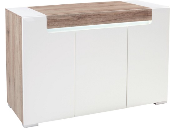 Tálalószekrény Toronto - tölgy színű/fehér, modern, üveg/faanyagok (140/85/42,2cm) - OMBRA Tálalószekrény Toronto - tölgy színű/fehér, modern, üveg/faanyagok (140/85/42,2cm) - OMBRA