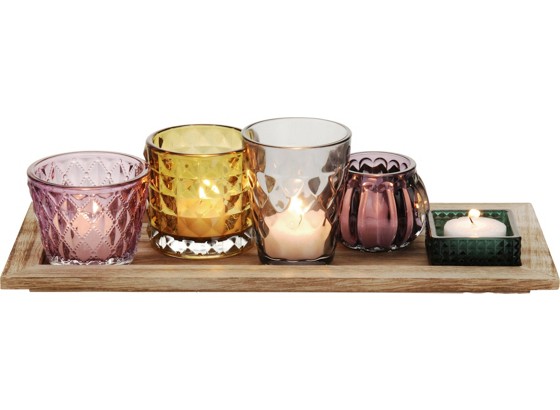 Teelichthalter-Set Ashley - MODERN, Glas/Holz (33/14/1,5cm) Teelichthalter-Set Ashley - MODERN, Glas/Holz (33/14/1,5cm)