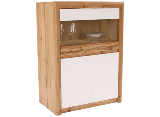 Vitrína Kashmir New - farby dubu/biela, Moderný, drevený materiál (100/120/41cm) Vitrína Kashmir New - farby dubu/biela, Moderný, drevený materiál (100/120/41cm)
