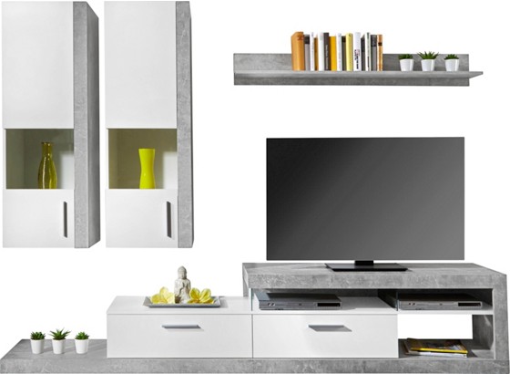 Vitrinkombináció Iguan - világosszürke/fehér, modern, faanyagok (260/190/42cm) Vitrinkombináció Iguan - világosszürke/fehér, modern, faanyagok (260/190/42cm)