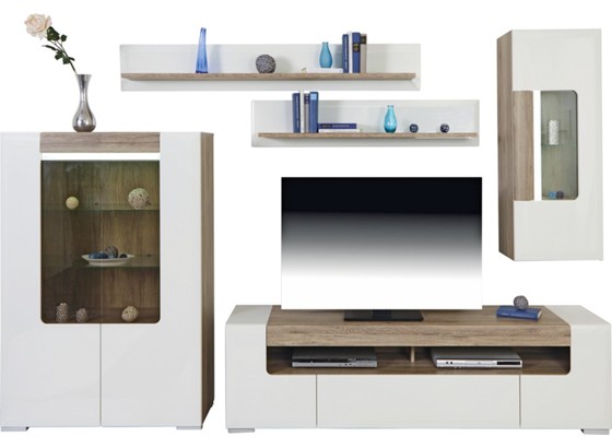 Wohnkombination Toronto 3 - Eichefarben/Alufarben, MODERN, Glas/Holzwerkstoff (290/186/45cm) - OMBRA Wohnkombination Toronto 3 - Eichefarben/Alufarben, MODERN, Glas/Holzwerkstoff (290/186/45cm) - OMBRA