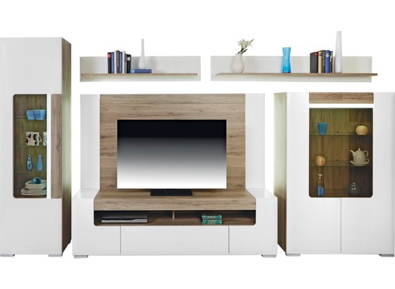 Wohnkombination Toronto 4 - Eichefarben/Alufarben, MODERN, Glas/Holzwerkstoff (348/196/45cm) - OMBRA Wohnkombination Toronto 4 - Eichefarben/Alufarben, MODERN, Glas/Holzwerkstoff (348/196/45cm) - OMBRA