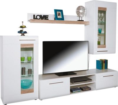 Regal Za Dnevni Boravak Regal Za Dnevni Boravak - bijela/boje oplemenjenog čelika, Moderno, staklo/drvni materijal (240/190/42cm)