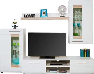 Regal Za Dnevni Boravak Regal Za Dnevni Boravak - bijela/boje oplemenjenog čelika, Moderno, staklo/drvni materijal (240/190/42cm)